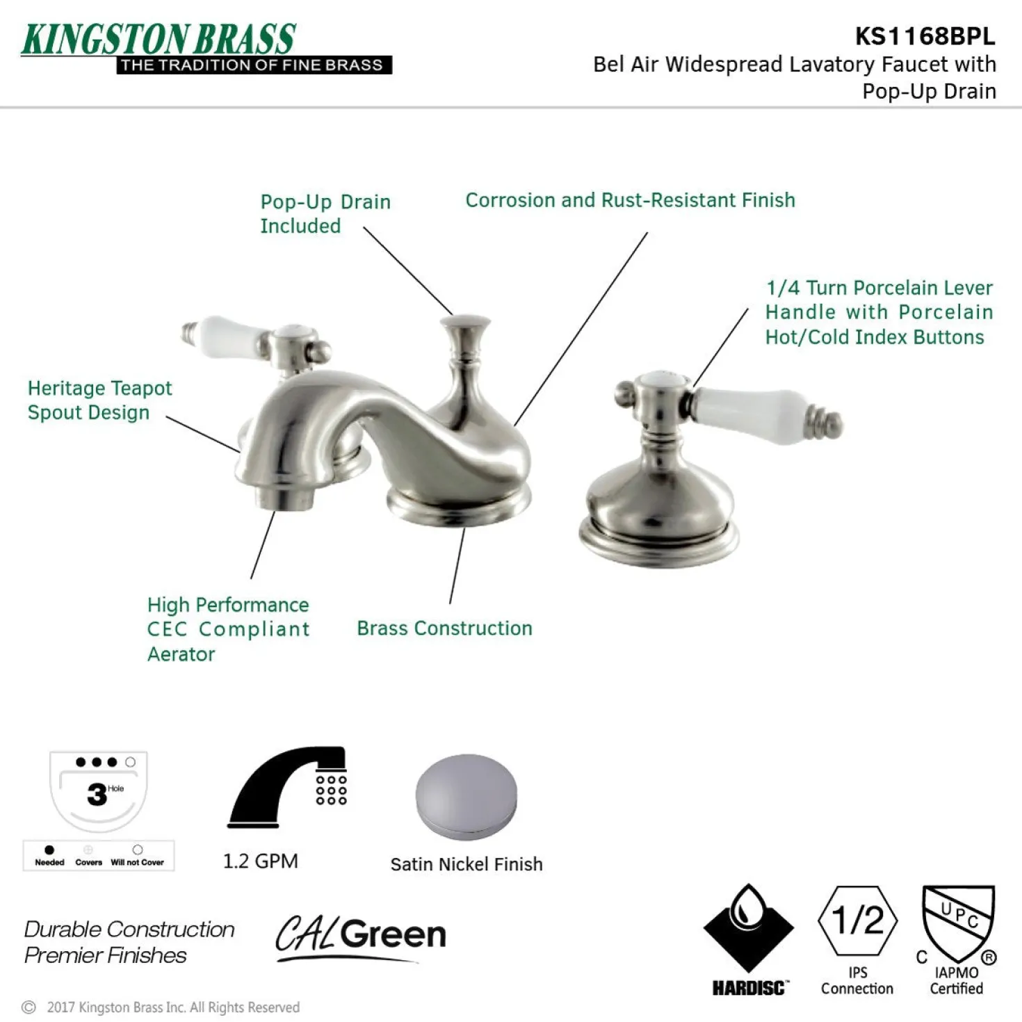 Kingston Brass 8" Widespread Deck Mount Bathroom Faucet