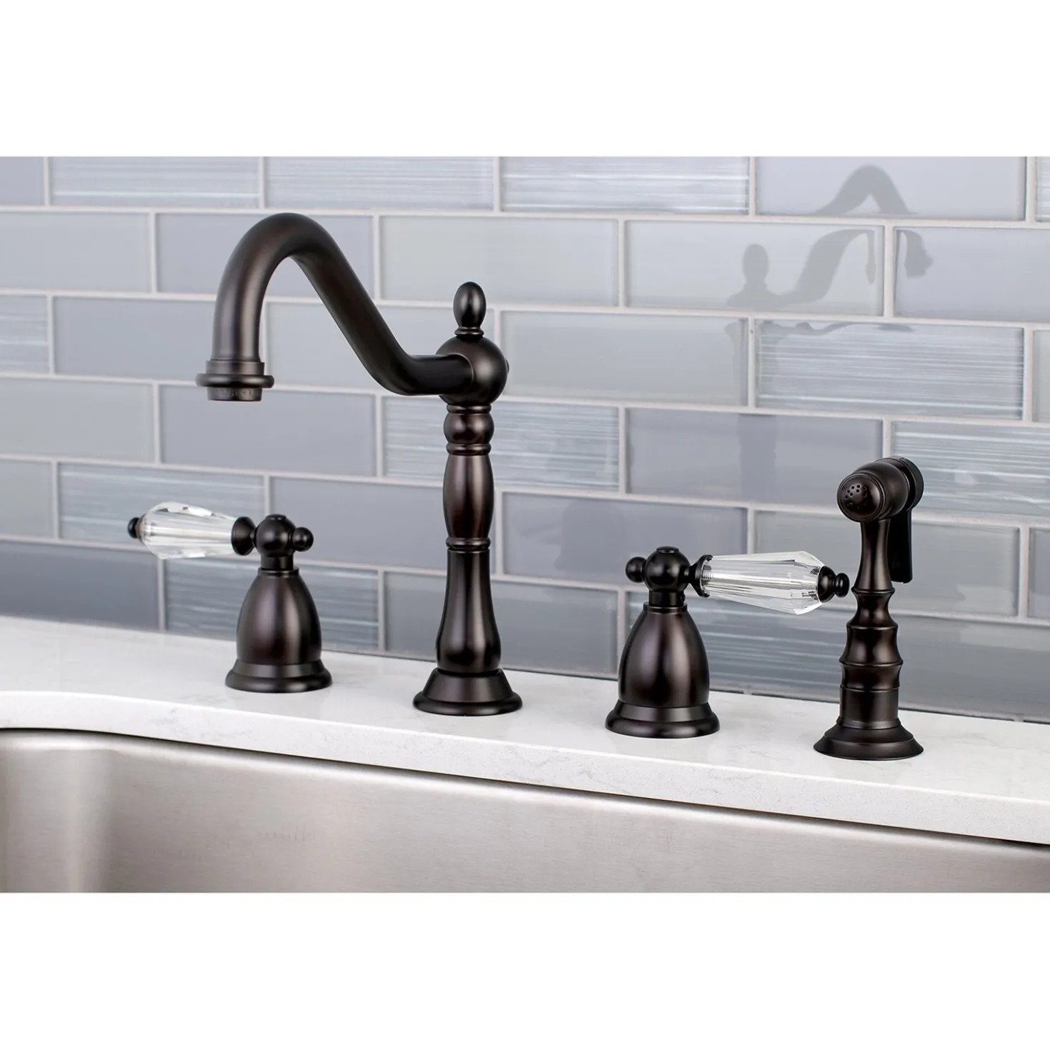 Kingston Brass Widespread Kitchen Faucet with Brass Sprayer