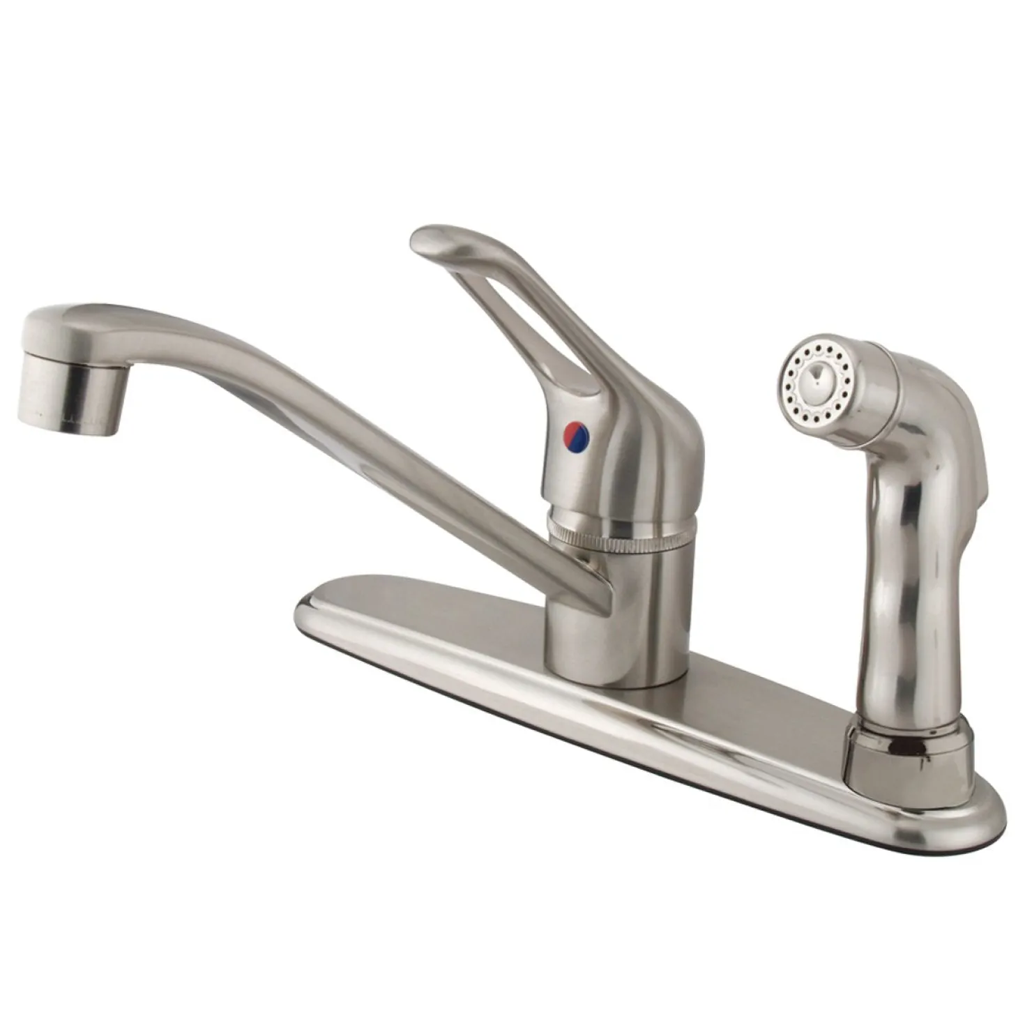 Kingston Brass Wyndham Single Handle Kitchen Faucet with Satin Nickel Sprayer
