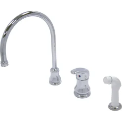 Kingston Brass Wyndham Single Loop Handle Widespread Kitchen Faucet with White Sprayer