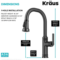 KRAUS Allyn Black Stainless Nut & Bolt Diamond Cut Kitchen Faucet