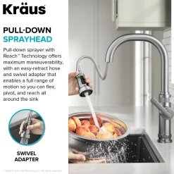 KRAUS Allyn Black Stainless Nut & Bolt Diamond Cut Kitchen Faucet