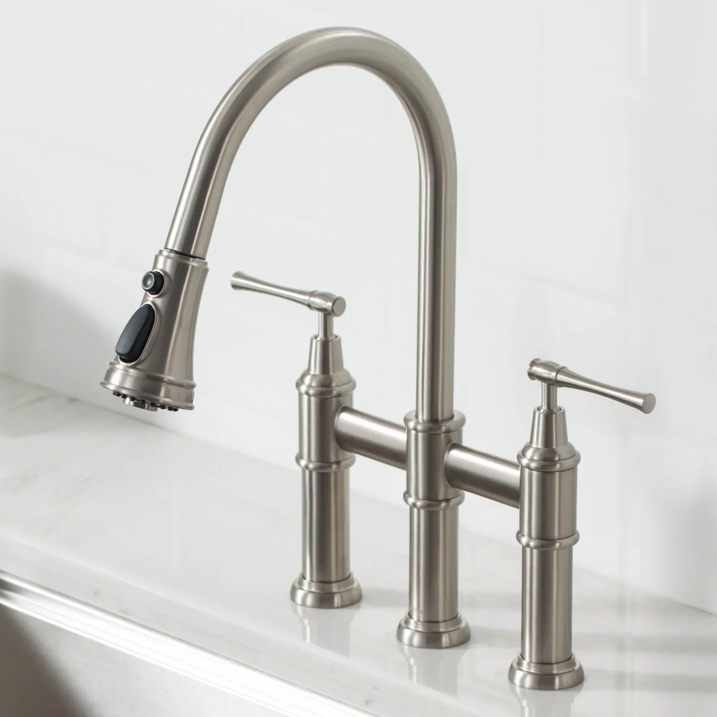 KRAUS Allyn Bridge Faucet with Pull-Down Sprayhead in Spot Free Stainless Steel