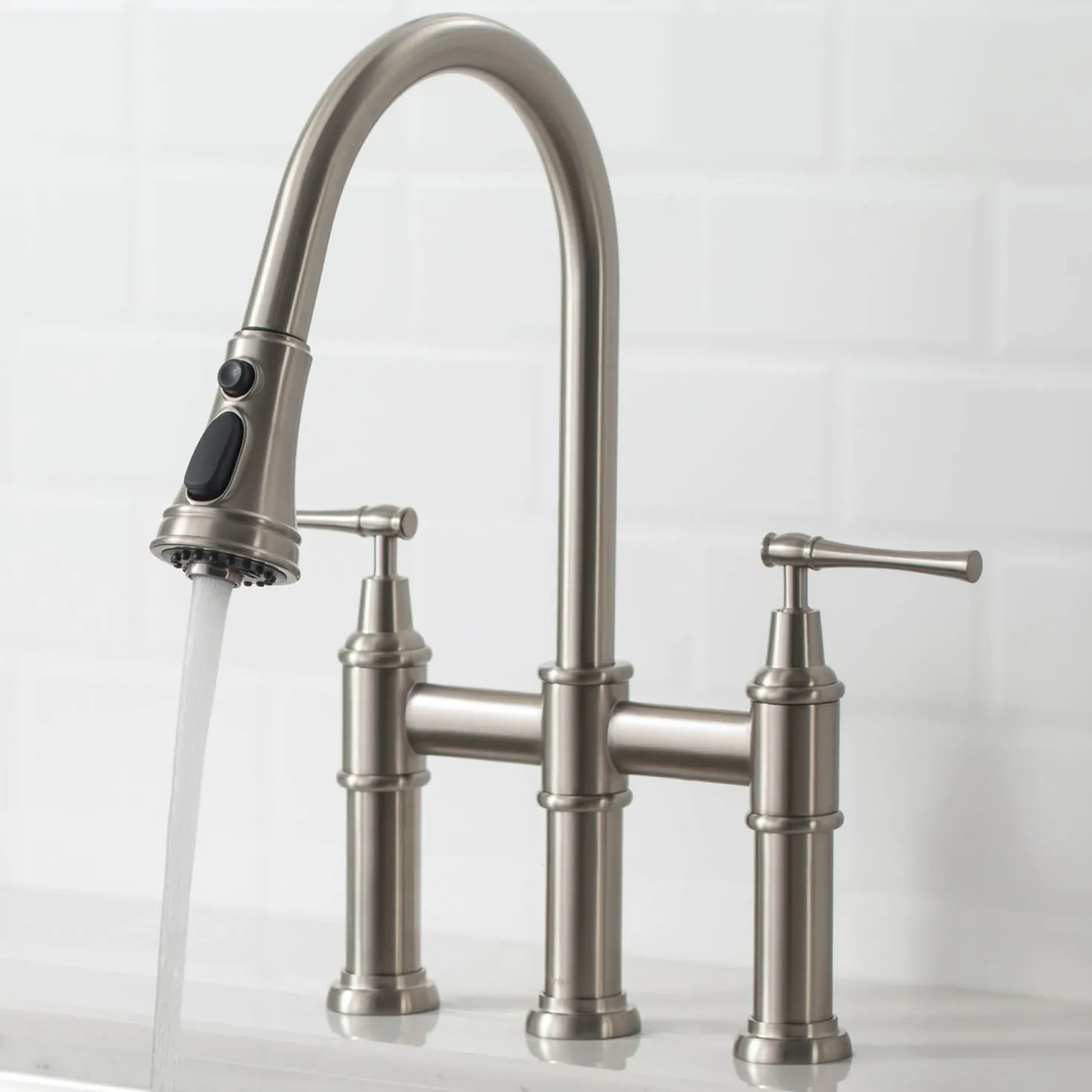 KRAUS Allyn Bridge Faucet with Pull-Down Sprayhead in Spot Free Stainless Steel