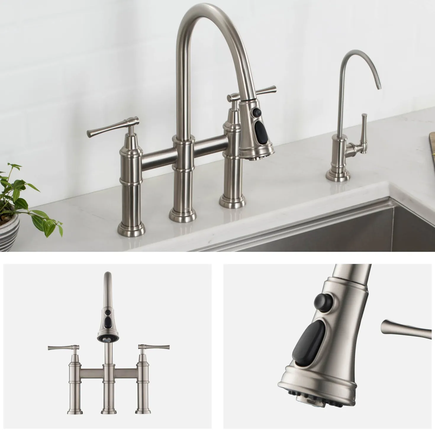 KRAUS Allyn Bridge Faucet with Pull-Down Sprayhead in Spot Free Stainless Steel