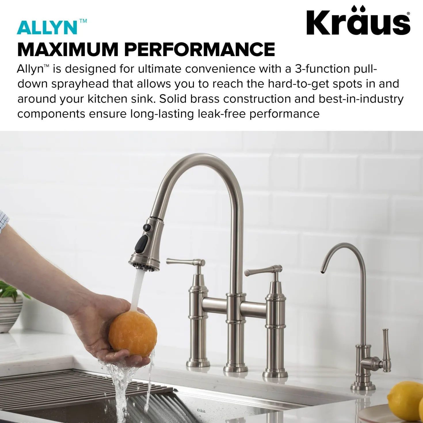 KRAUS Allyn Bridge Faucet with Pull-Down Sprayhead in Spot Free Stainless Steel