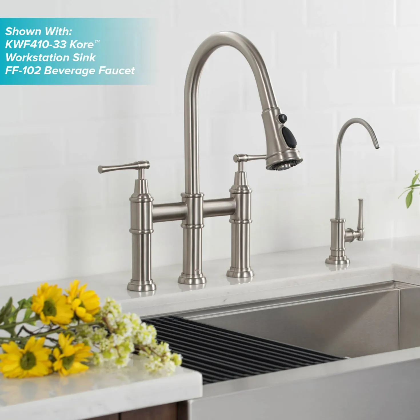 KRAUS Allyn Bridge Faucet with Pull-Down Sprayhead in Spot Free Stainless Steel