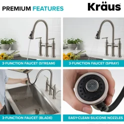 KRAUS Allyn Bridge Faucet with Pull-Down Sprayhead in Brushed Gold