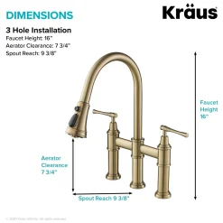 KRAUS Allyn Bridge Faucet with Pull-Down Sprayhead in Brushed Gold