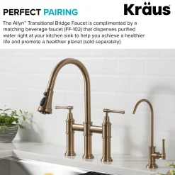 KRAUS Allyn Bridge Faucet with Pull-Down Sprayhead in Brushed Gold