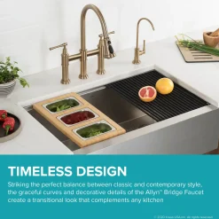 KRAUS Allyn Bridge Faucet with Pull-Down Sprayhead in Brushed Gold