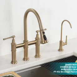 KRAUS Allyn Bridge Faucet with Pull-Down Sprayhead in Brushed Gold
