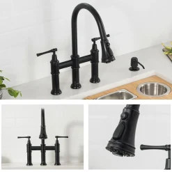 KRAUS Allyn Bridge Faucet with Pull-Down Sprayhead in Matte Black