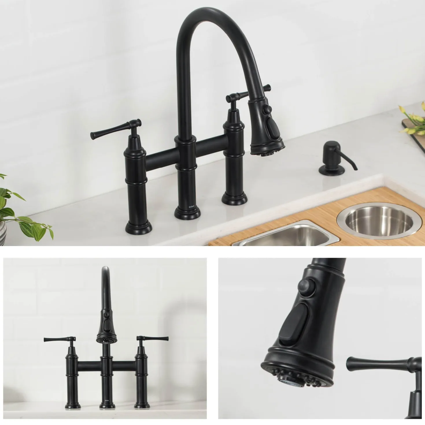 KRAUS Allyn Bridge Faucet with Pull-Down Sprayhead in Matte Black