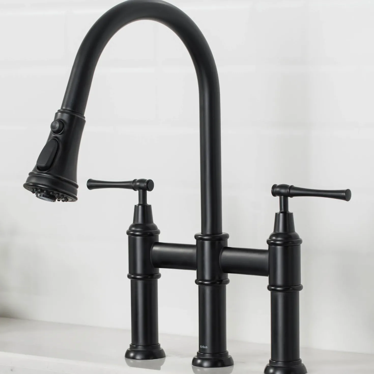 KRAUS Allyn Bridge Faucet with Pull-Down Sprayhead in Matte Black
