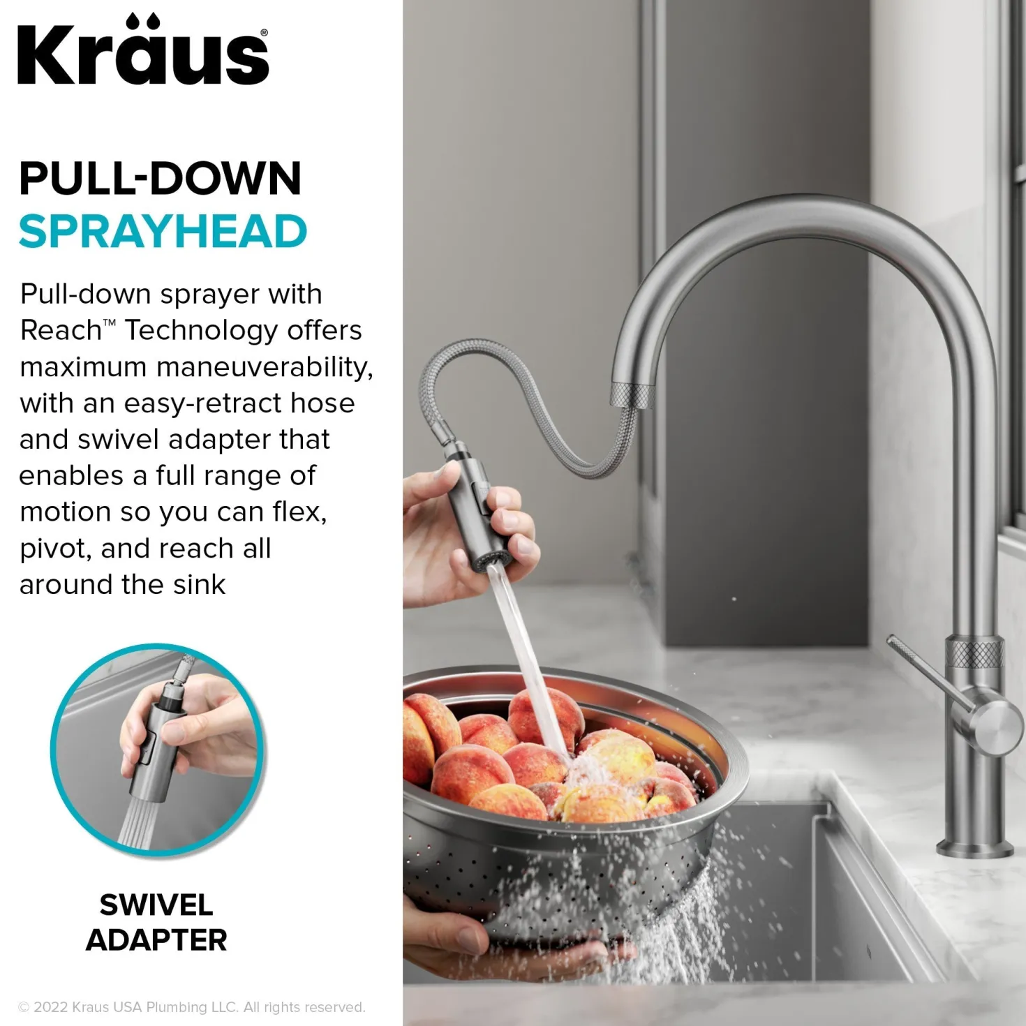 KRAUS Allyn Brushed Gold Single Handle Kitchen Faucet with Diamond Cut