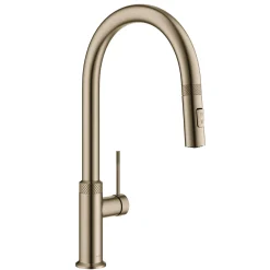KRAUS Allyn Brushed Gold Single Handle Kitchen Faucet with Diamond Cut