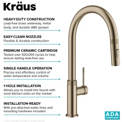 KRAUS Allyn Brushed Gold Single Handle Kitchen Faucet with Diamond Cut