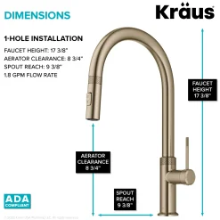 KRAUS Allyn Brushed Gold Single Handle Kitchen Faucet with Diamond Cut