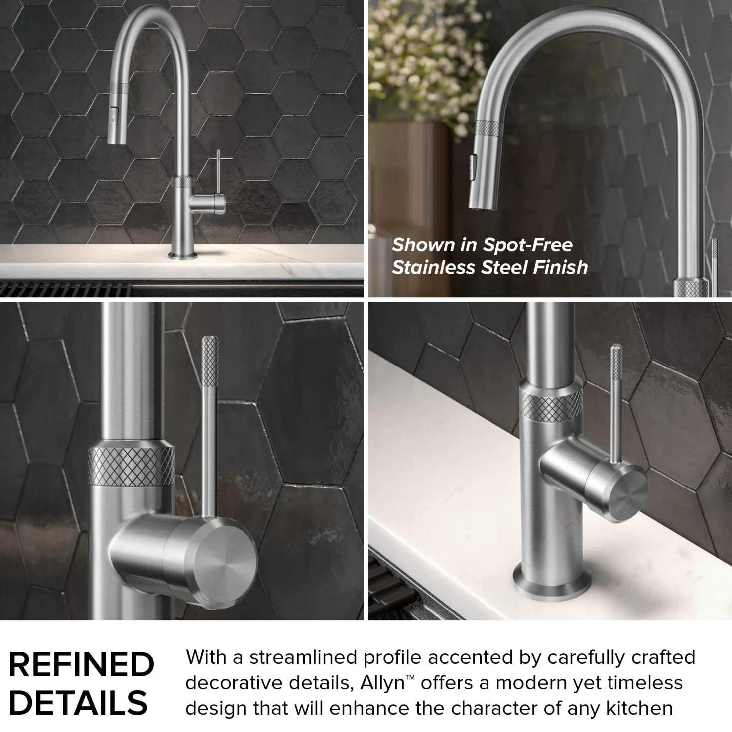 KRAUS Allyn Brushed Gold Single Handle Kitchen Faucet with Diamond Cut