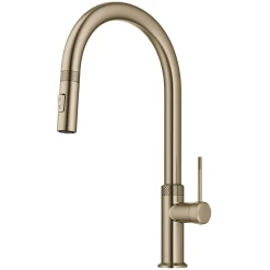 KRAUS Allyn Brushed Gold Single Handle Kitchen Faucet with Diamond Cut