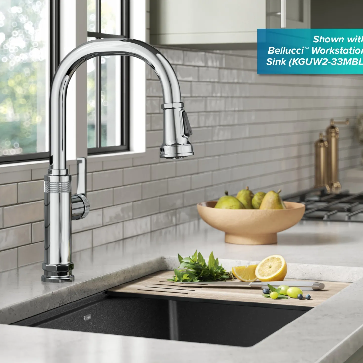 KRAUS Allyn Chrome Nut & Bolt Diamond Cut Kitchen Faucet