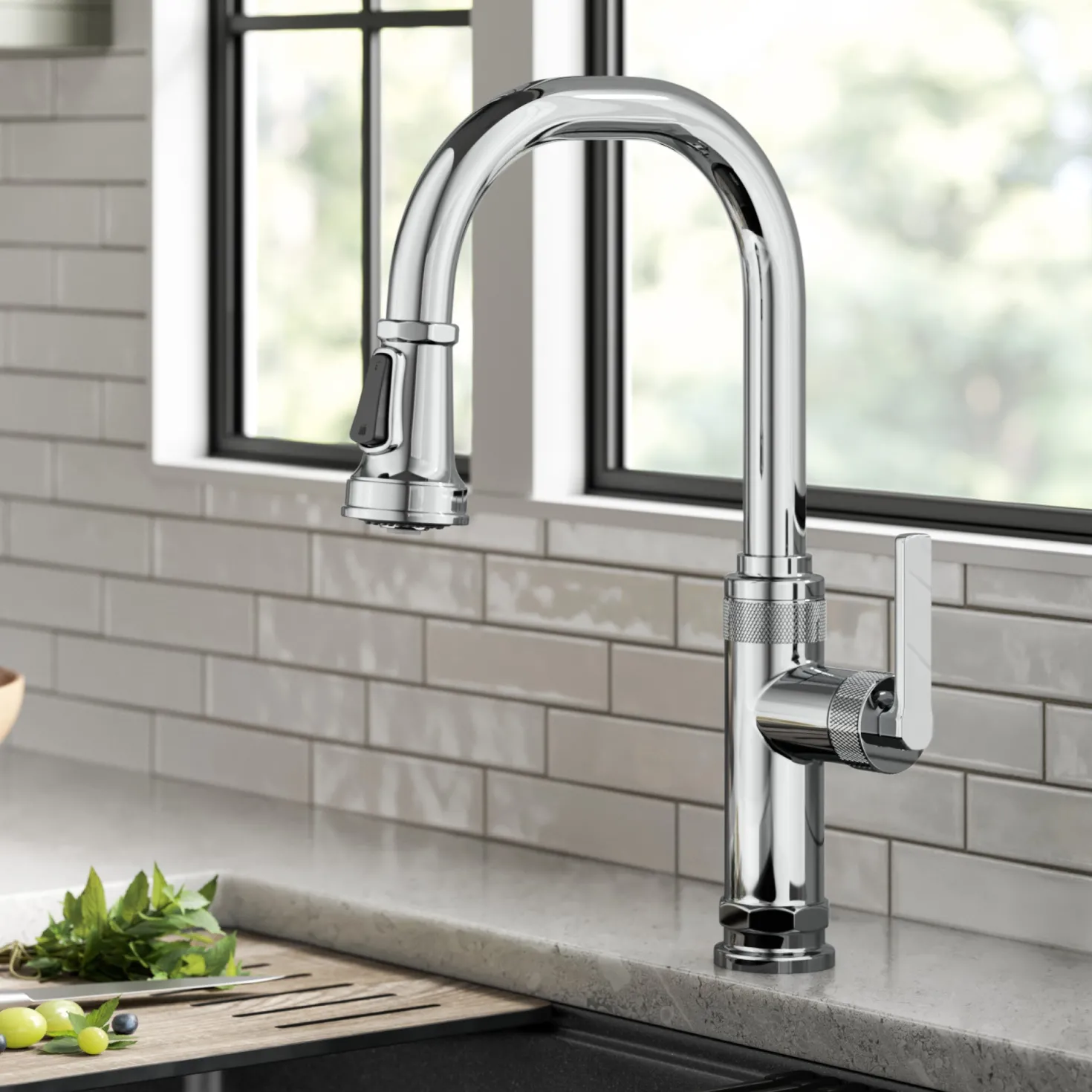 KRAUS Allyn Chrome Nut & Bolt Diamond Cut Kitchen Faucet