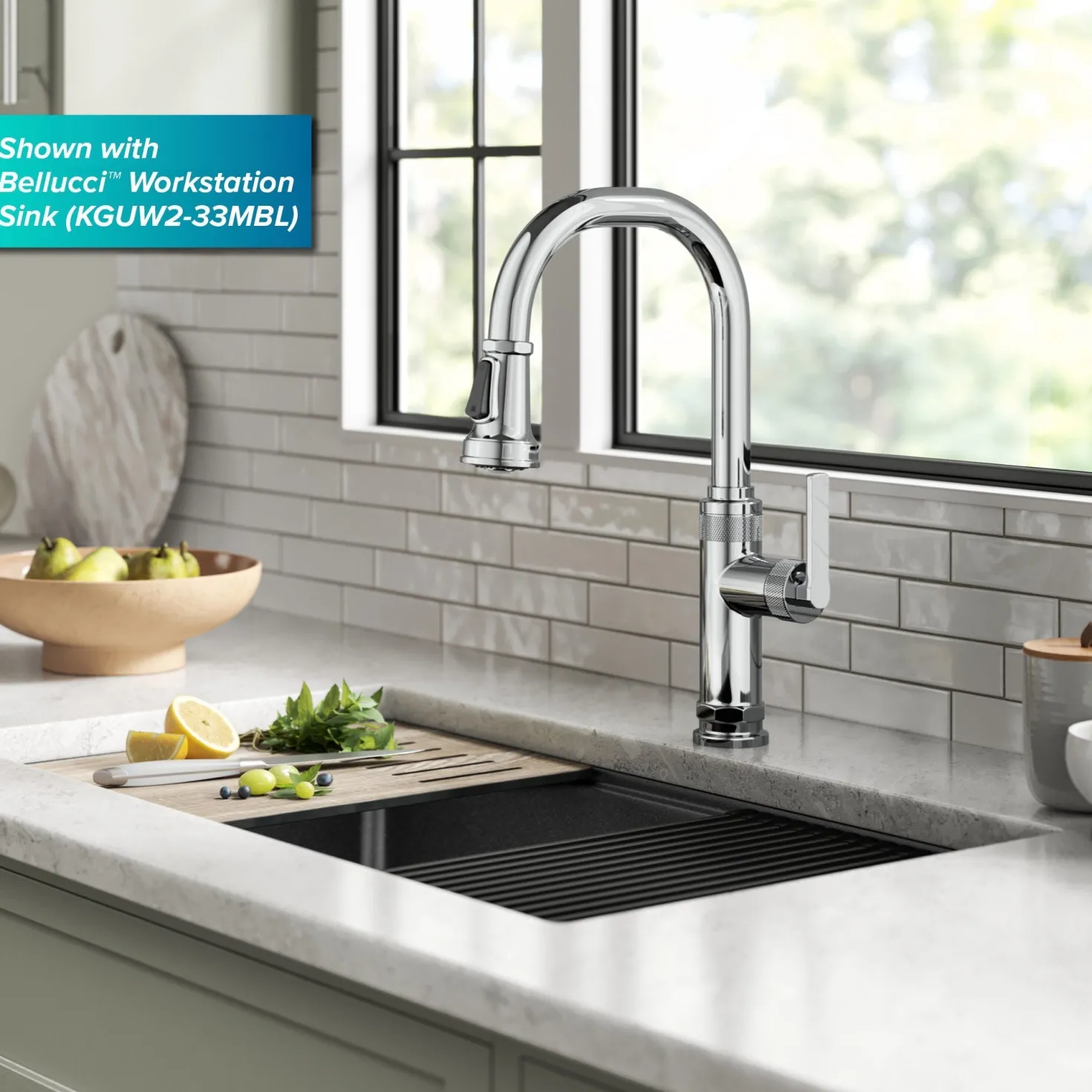 KRAUS Allyn Chrome Nut & Bolt Diamond Cut Kitchen Faucet
