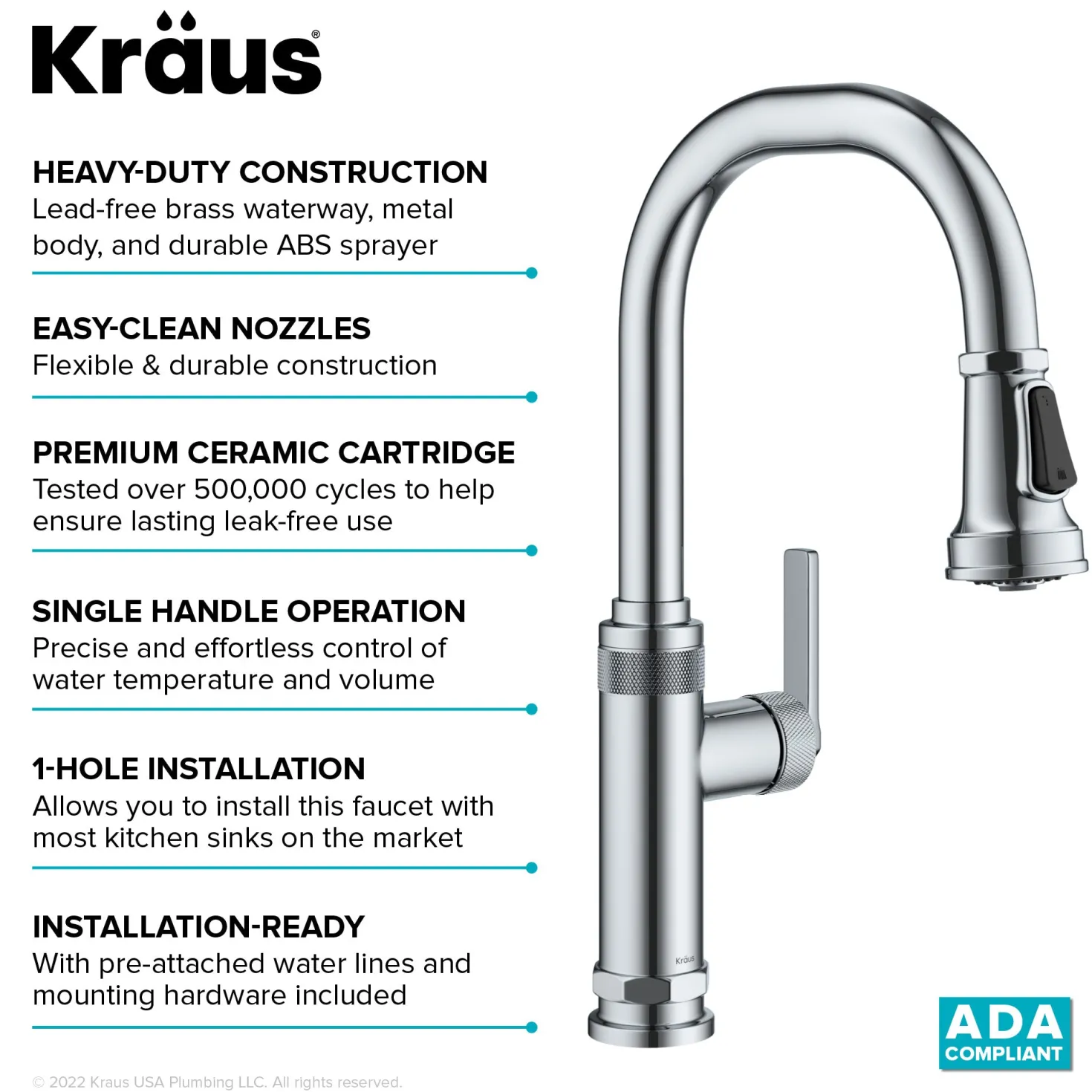 KRAUS Allyn Chrome Nut & Bolt Diamond Cut Kitchen Faucet