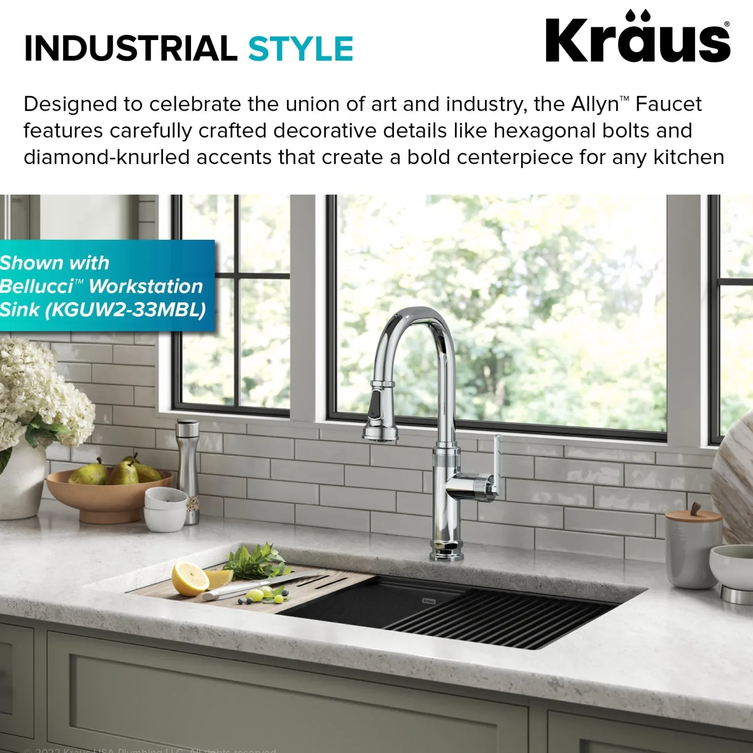 KRAUS Allyn Chrome Nut & Bolt Diamond Cut Kitchen Faucet