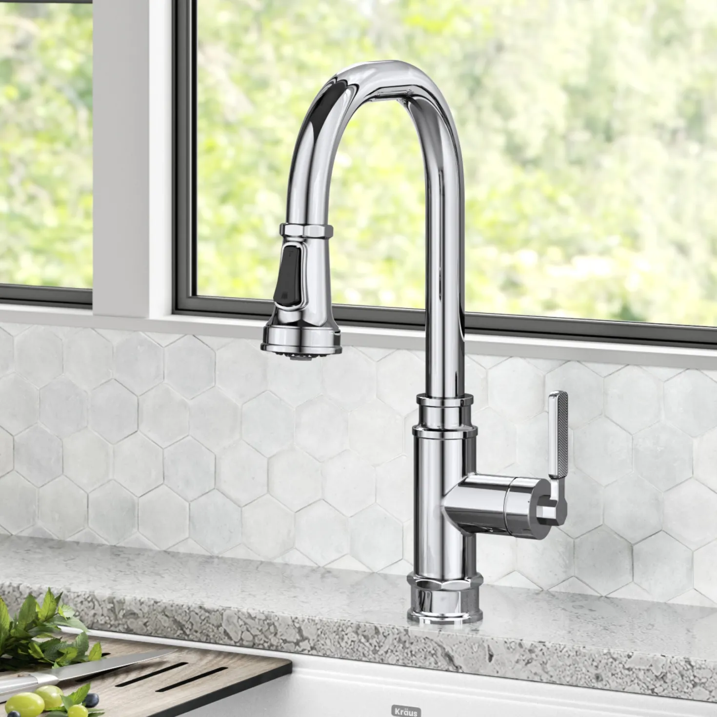 KRAUS Allyn Industrial Pull-Down Kitchen Faucet in Chrome