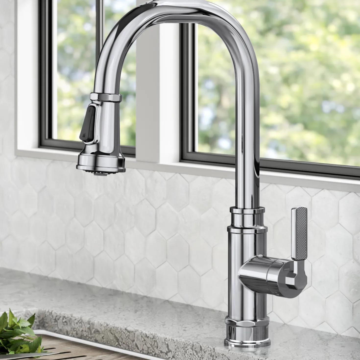 KRAUS Allyn Industrial Pull-Down Kitchen Faucet in Chrome