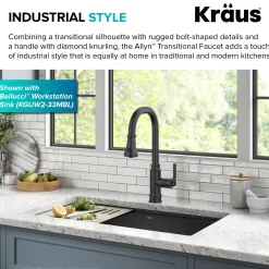 KRAUS Allyn Industrial Pull-Down Kitchen Faucet in Matte Black