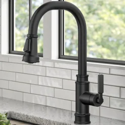 KRAUS Allyn Industrial Pull-Down Kitchen Faucet in Matte Black
