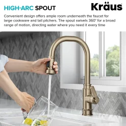 KRAUS Allyn Industrial Pull-Down Kitchen Faucet in Antique Champagne Bronze