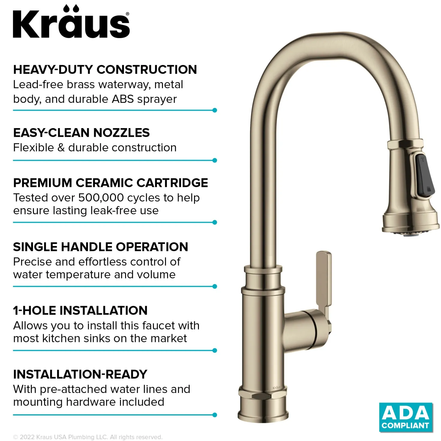 KRAUS Allyn Industrial Pull-Down Kitchen Faucet in Antique Champagne Bronze