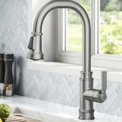 KRAUS Allyn Industrial Pull-Down Kitchen Faucet in Spot-Free Stainless Steel
