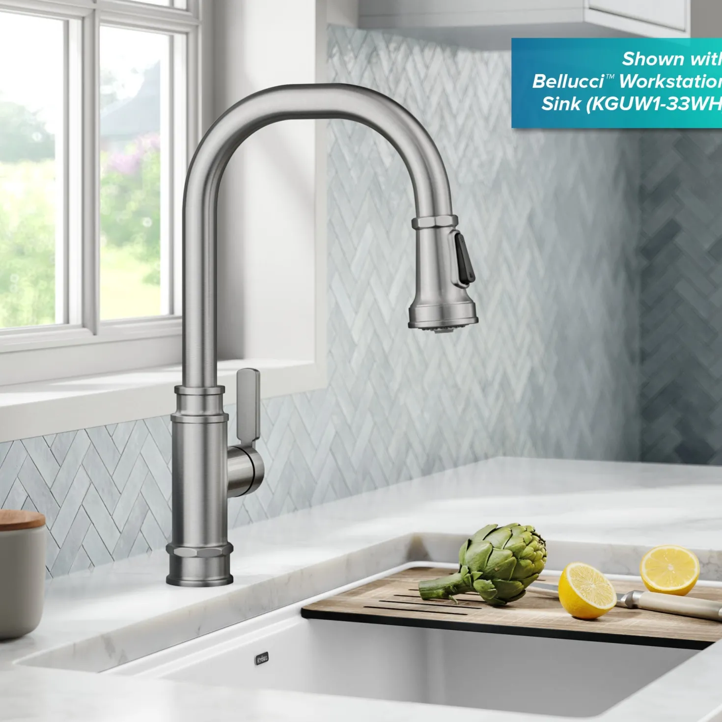KRAUS Allyn Industrial Pull-Down Kitchen Faucet in Spot-Free Stainless Steel