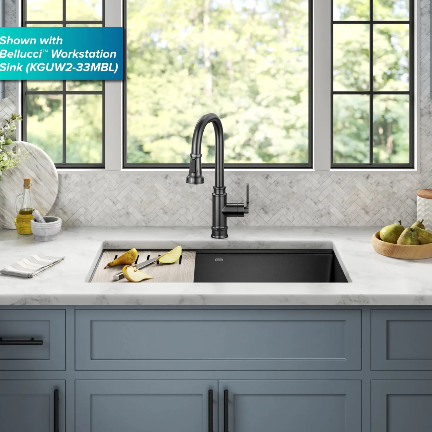 KRAUS Allyn Industrial Pull-Down Kitchen Faucet in Spot-Free Black Stainless Steel