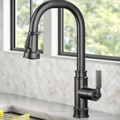 KRAUS Allyn Industrial Pull-Down Kitchen Faucet in Spot-Free Black Stainless Steel