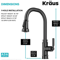 KRAUS Allyn Industrial Pull-Down Kitchen Faucet in Spot-Free Black Stainless Steel