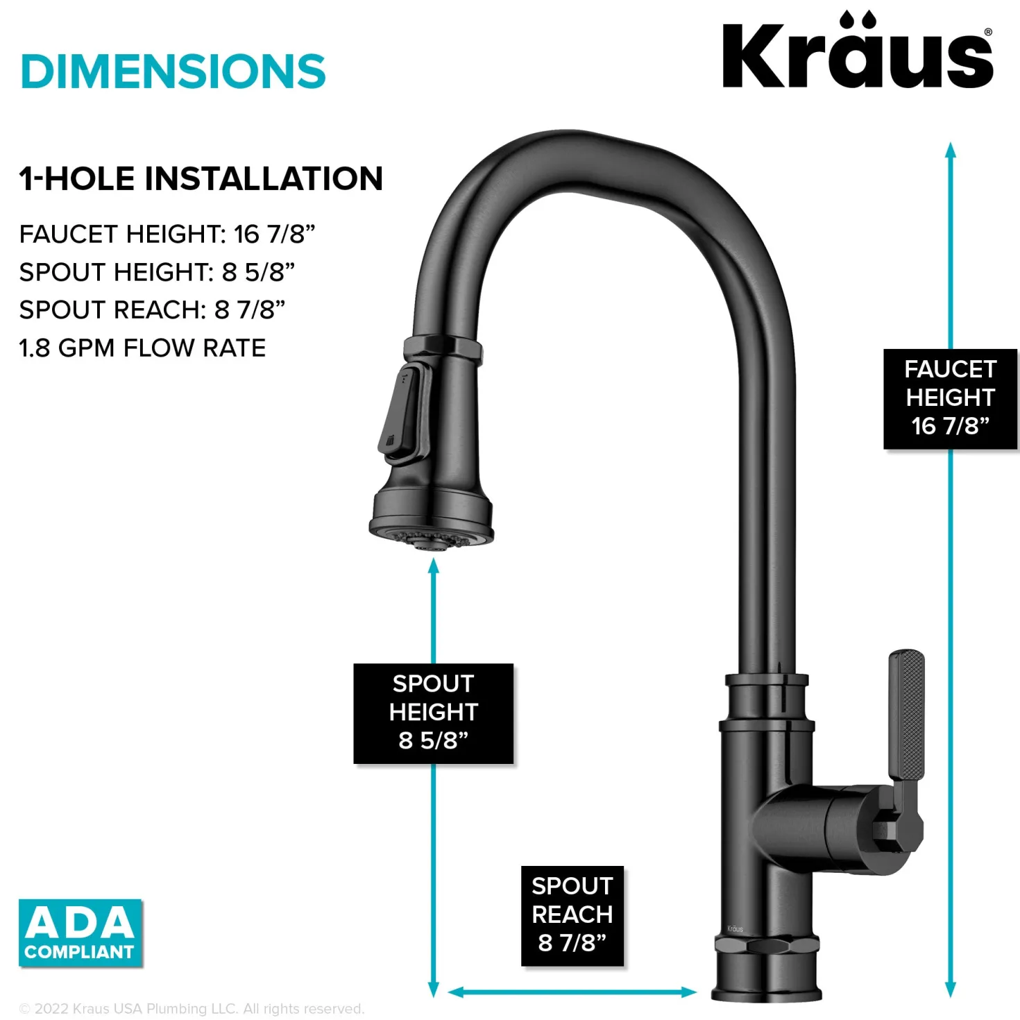 KRAUS Allyn Industrial Pull-Down Kitchen Faucet in Spot-Free Black Stainless Steel