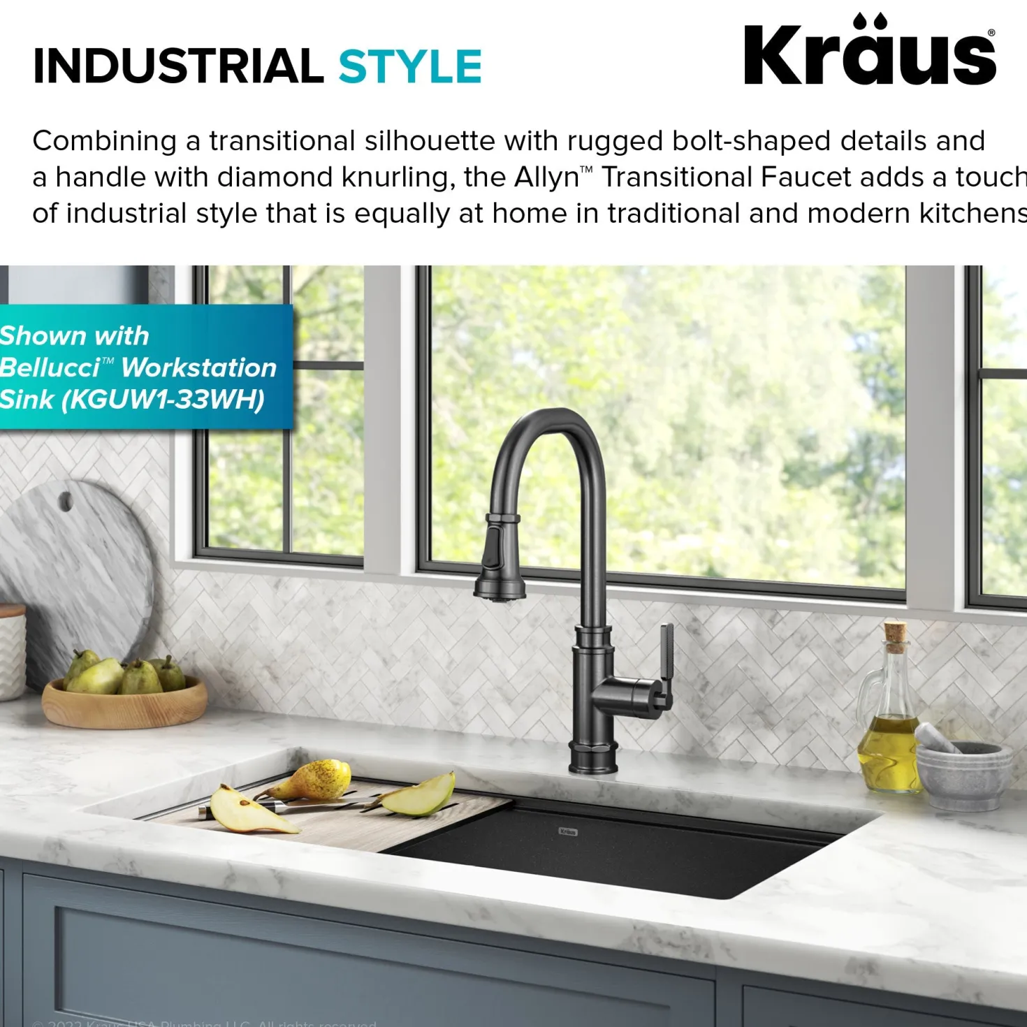 KRAUS Allyn Industrial Pull-Down Kitchen Faucet in Spot-Free Black Stainless Steel