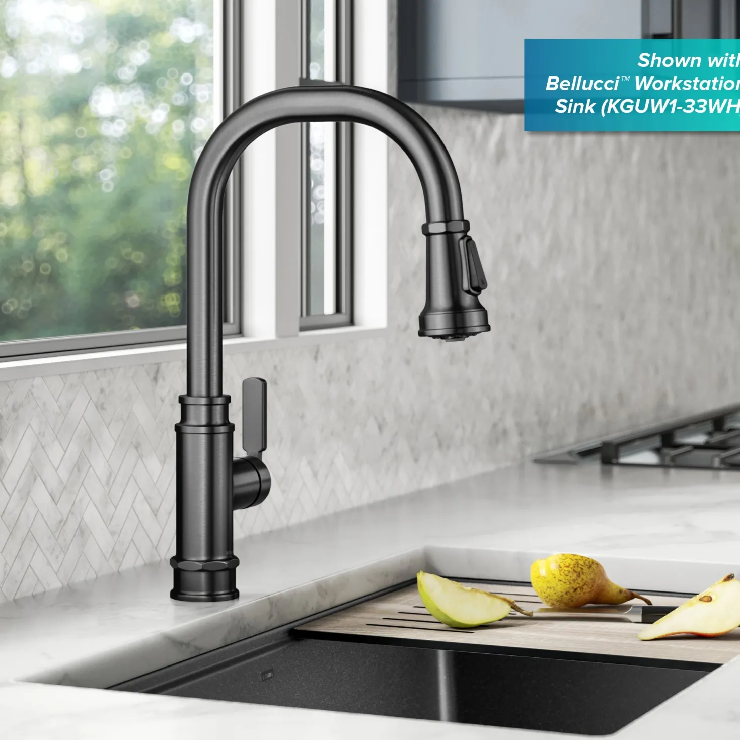 KRAUS Allyn Industrial Pull-Down Kitchen Faucet in Spot-Free Black Stainless Steel