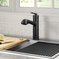 KRAUS Allyn Industrial Pull-Out Single Handle Kitchen Faucet in Matte Black