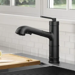 KRAUS Allyn Industrial Pull-Out Single Handle Kitchen Faucet in Matte Black