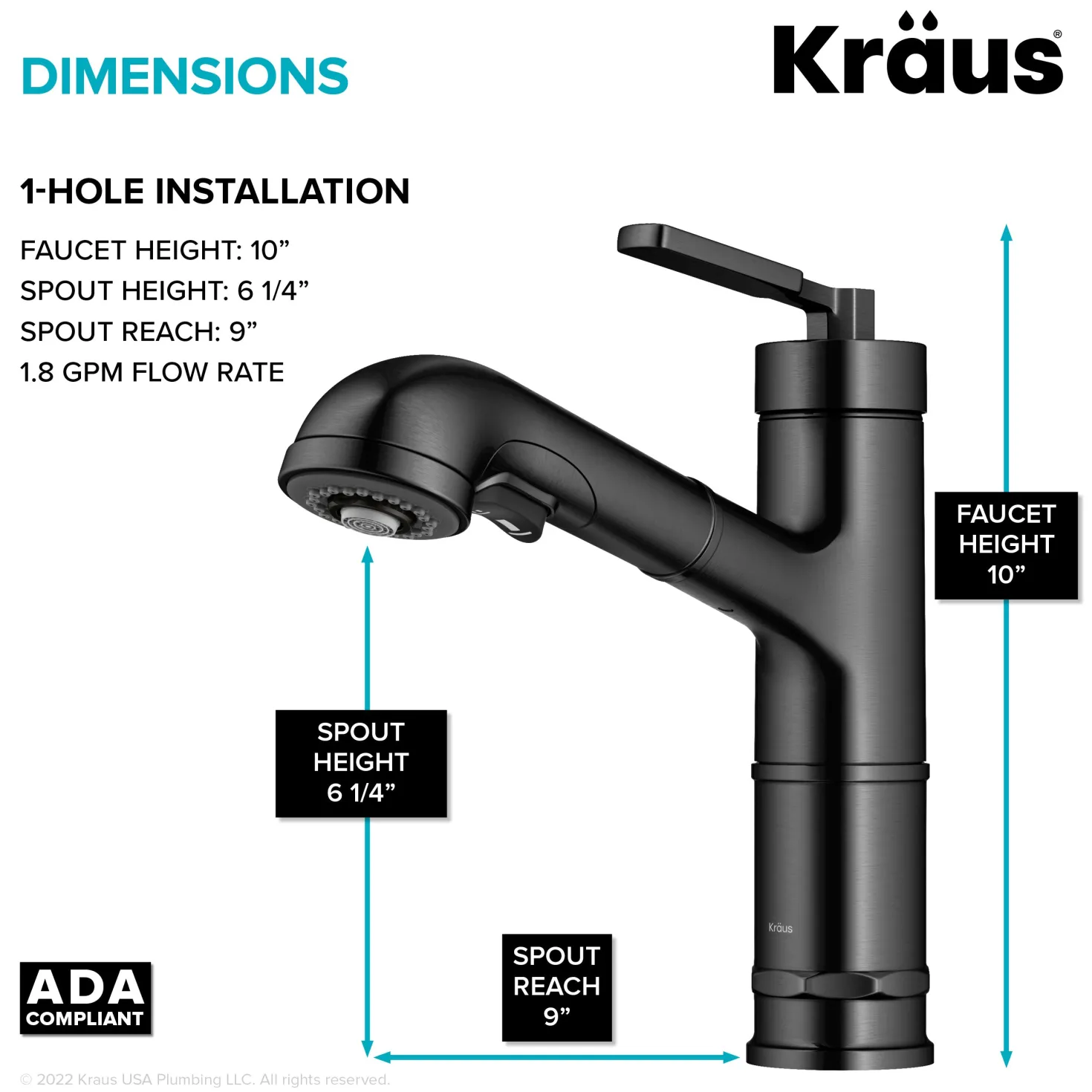 KRAUS Allyn Industrial Pull-Out Single Handle Kitchen Faucet in Black Stainless