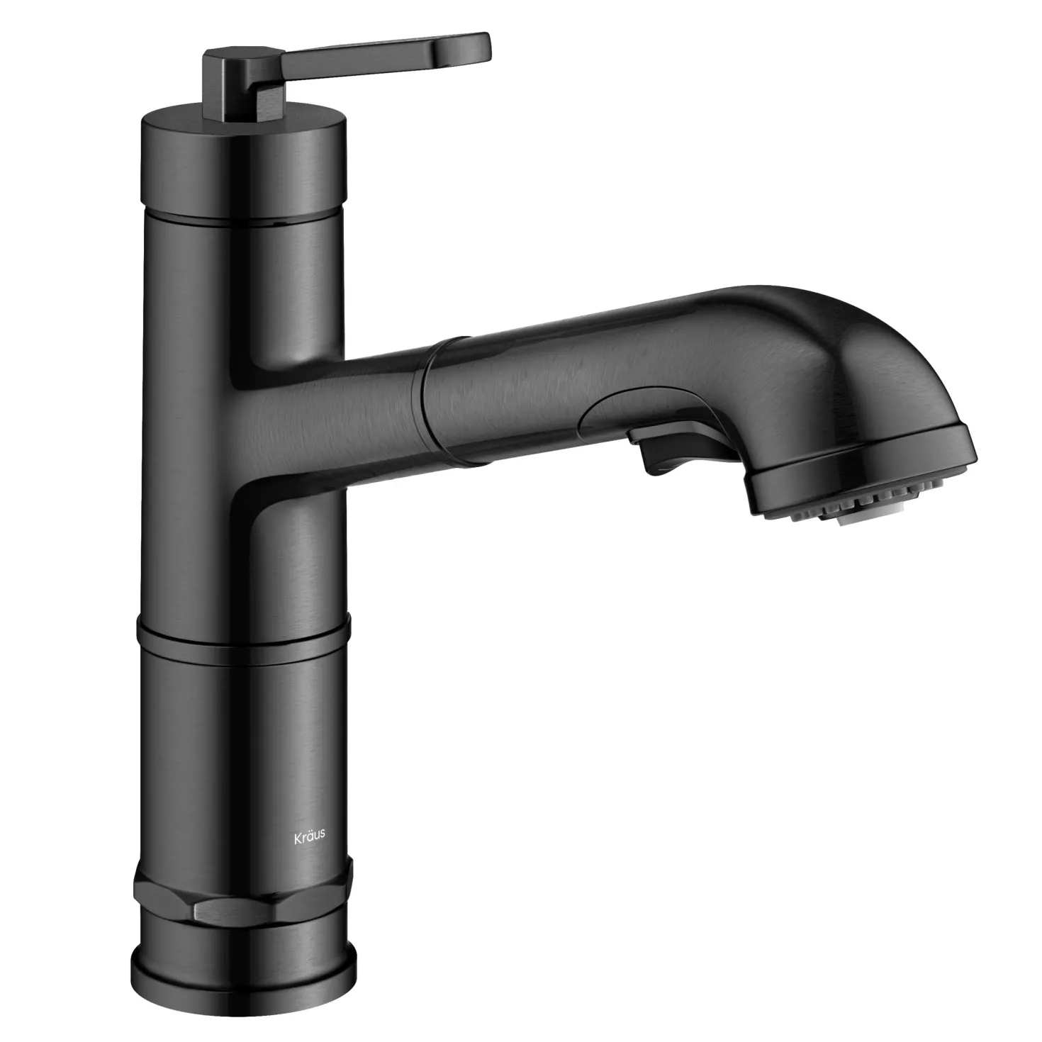 KRAUS Allyn Industrial Pull-Out Single Handle Kitchen Faucet in Black Stainless