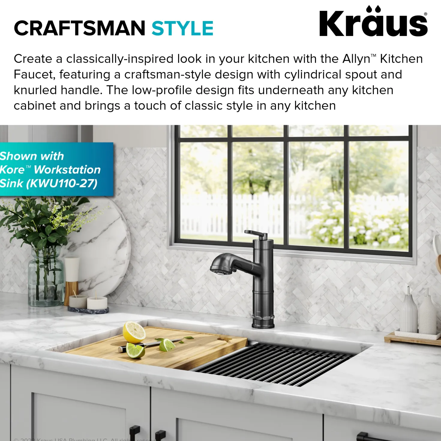 KRAUS Allyn Industrial Pull-Out Single Handle Kitchen Faucet in Black Stainless