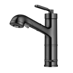 KRAUS Allyn Industrial Pull-Out Single Handle Kitchen Faucet in Black Stainless